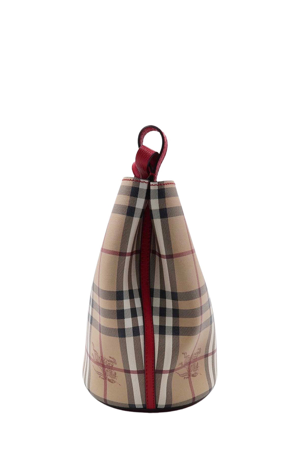 Small Haymarket Check Lorne Bucket Bag Beige Poppy Red