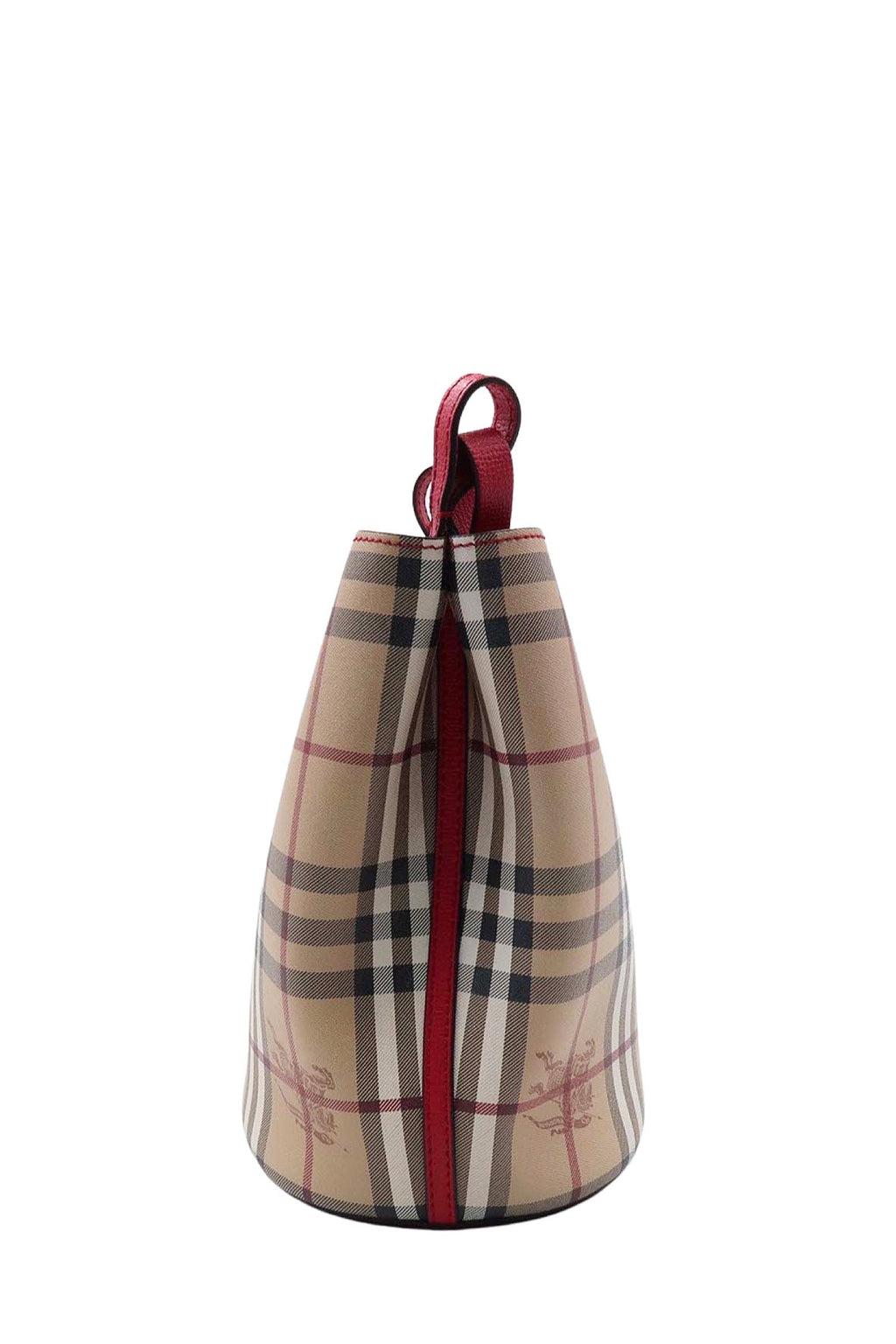 Small Haymarket Check Lorne Bucket Bag Beige Poppy Red