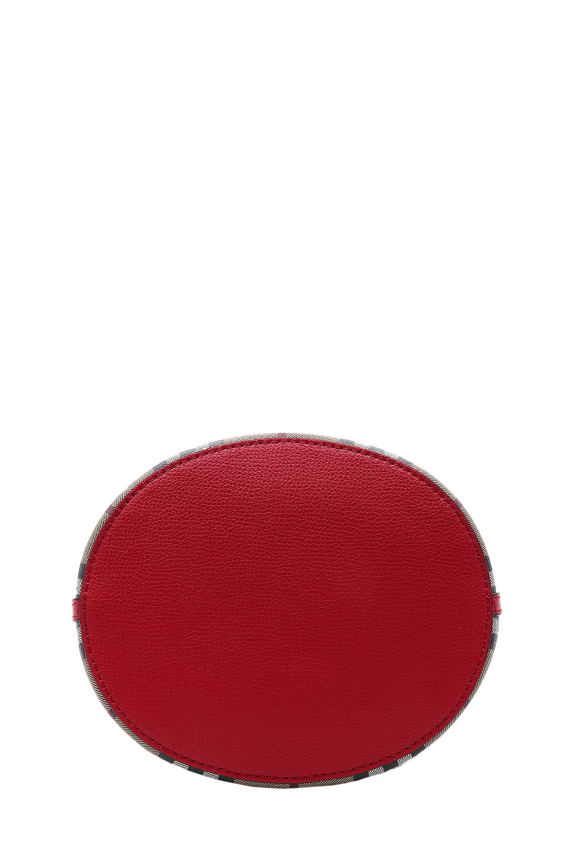 Small Haymarket Check Lorne Bucket Bag Beige Poppy Red