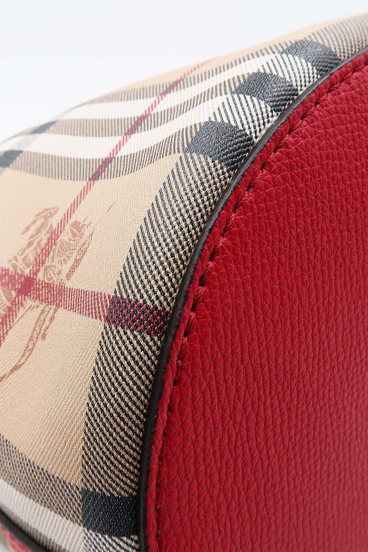 Small Haymarket Check Lorne Bucket Bag Beige Poppy Red