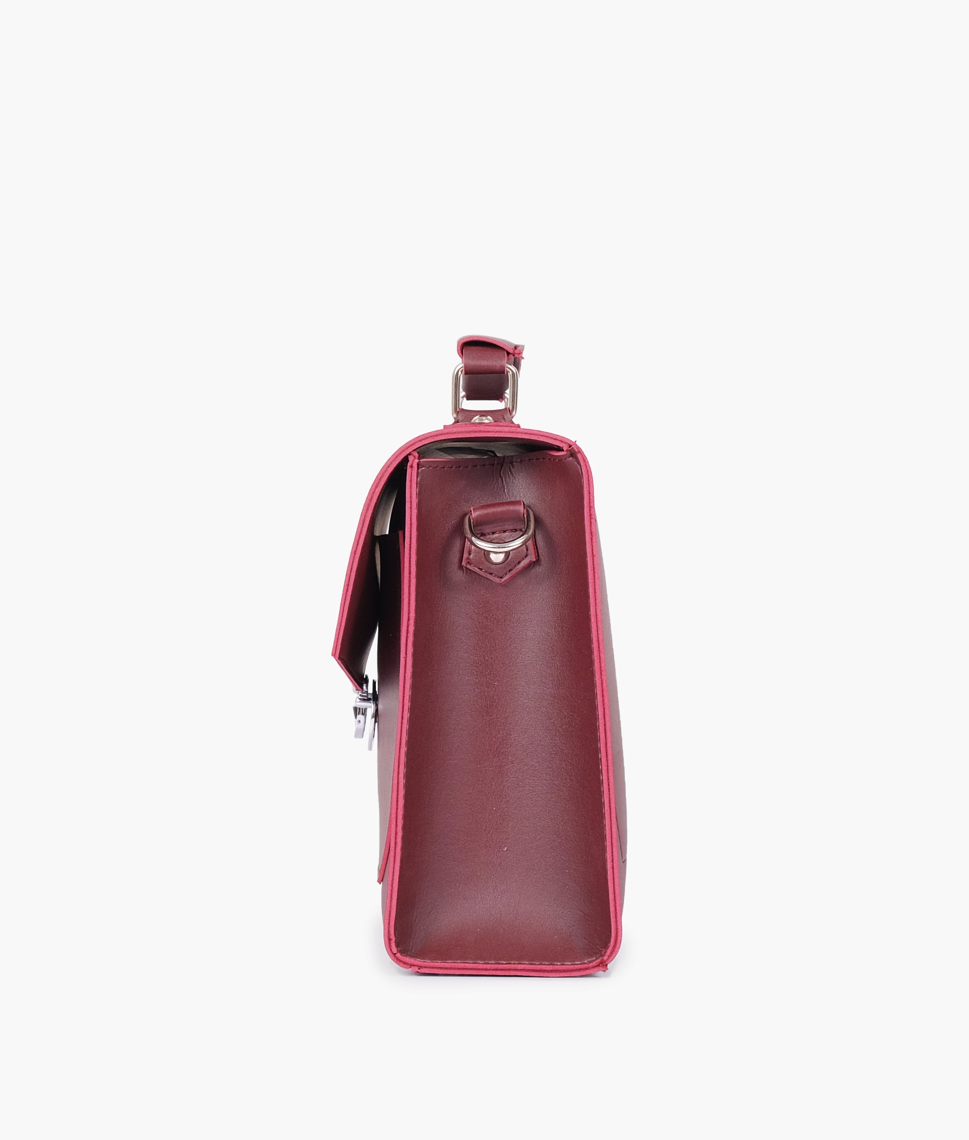 Burgundy push-lock messenger bag