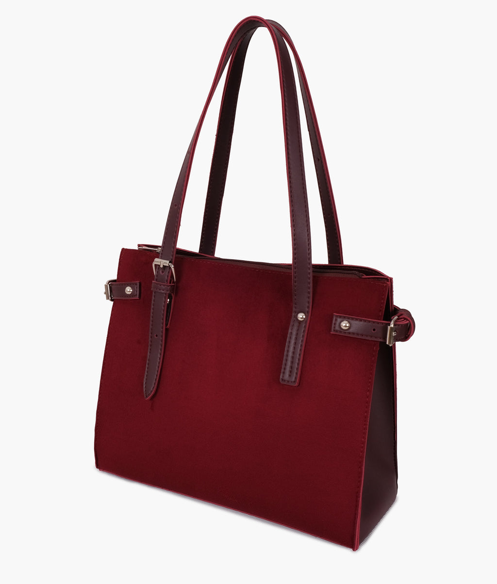 Burgundy suede satchel tote bag