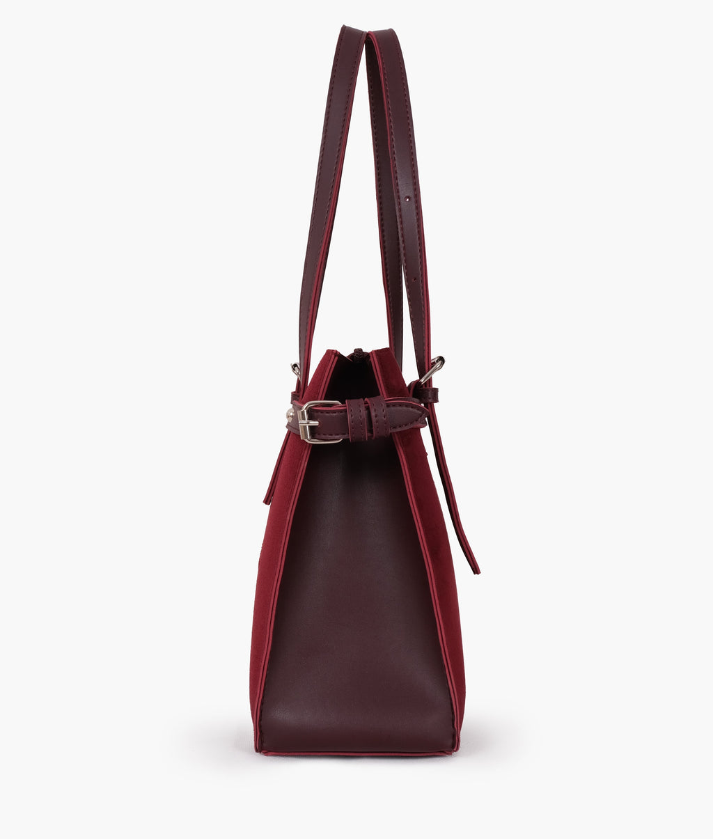 Burgundy suede satchel tote bag