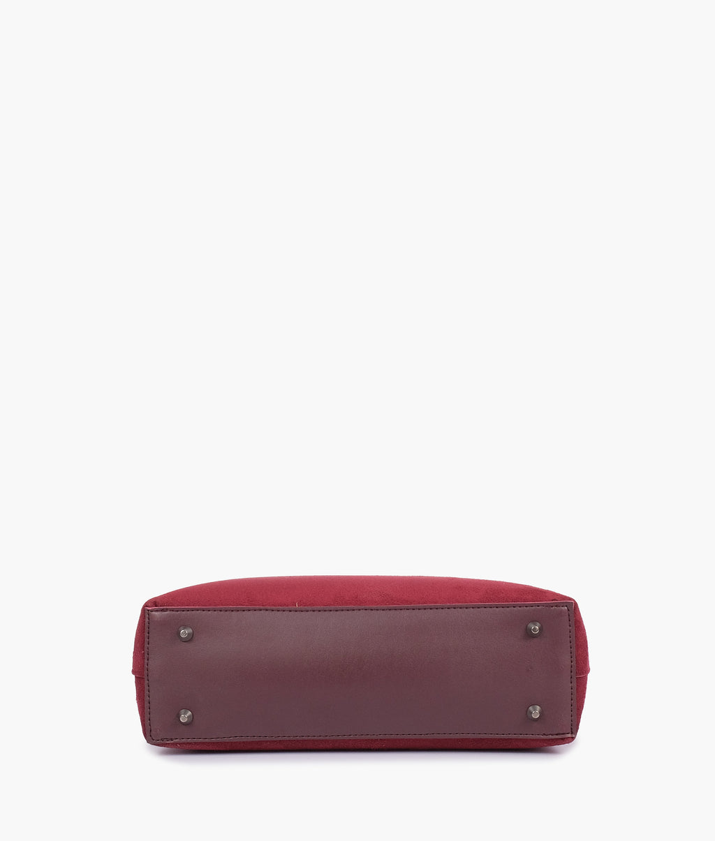Burgundy suede tote bag with detachable pouch