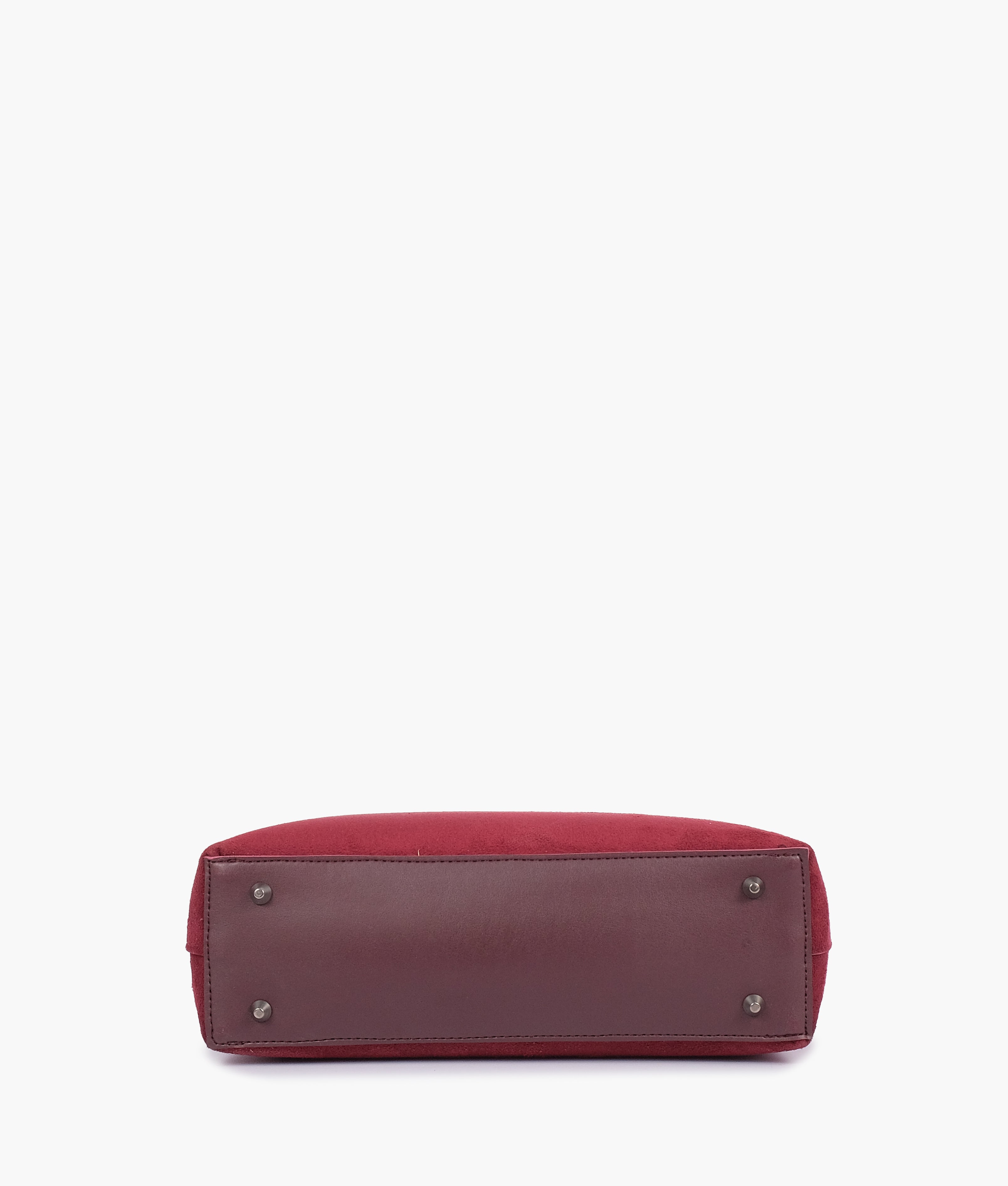 Burgundy suede tote bag with detachable pouch
