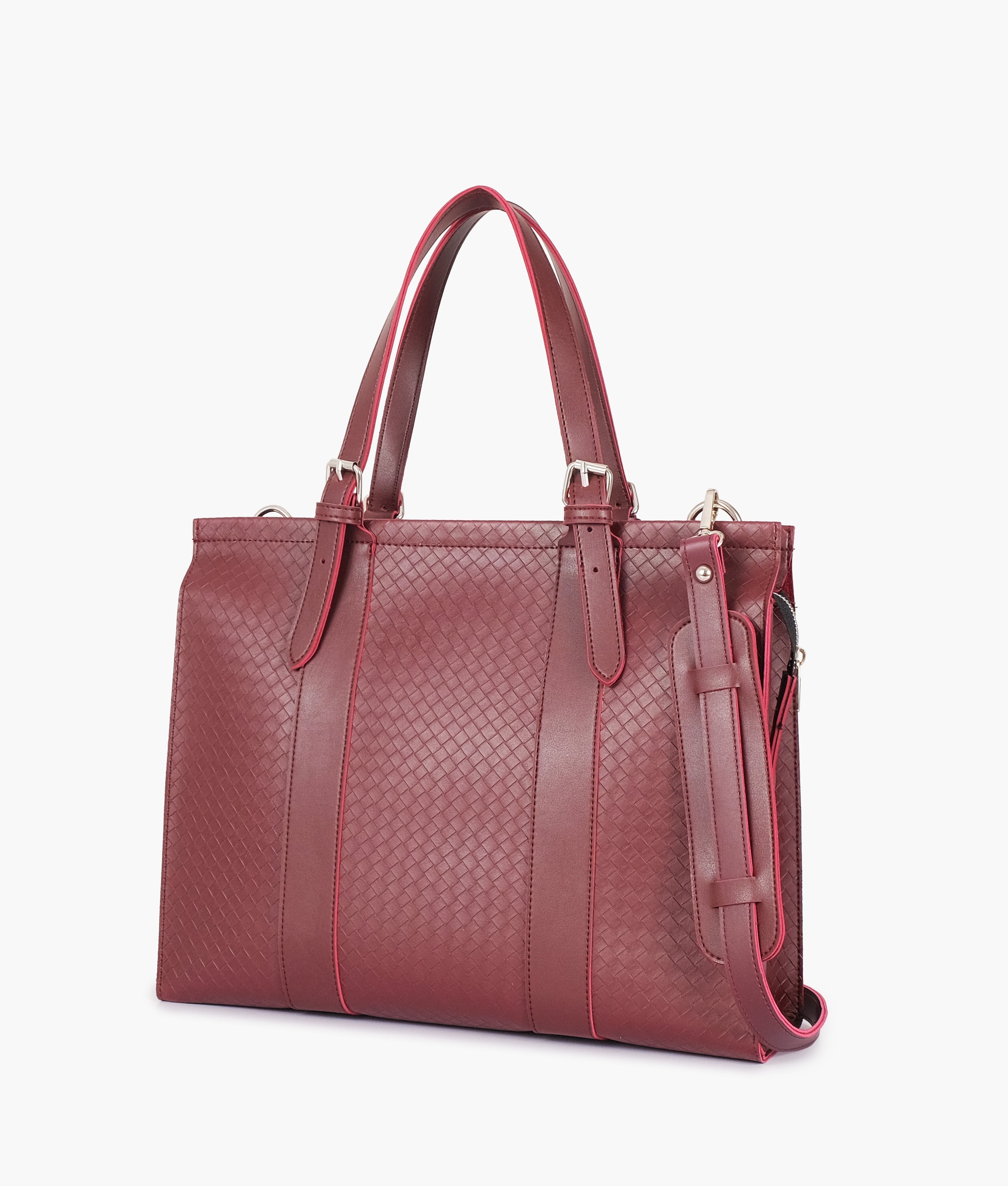 Burgundy weaved laptop bag with sleeve