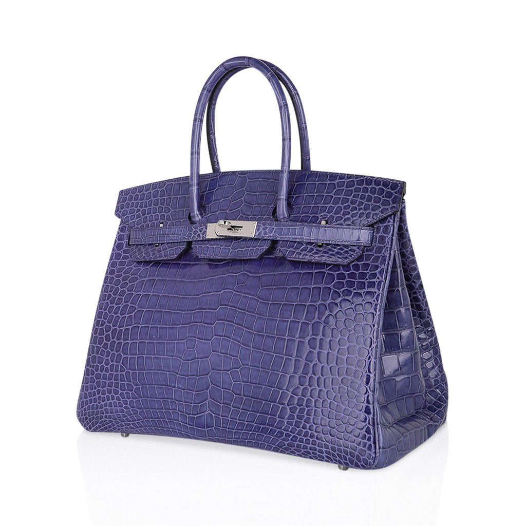 Hermes Birkin 35 Bag Blue Brighton Porosus Crocodile Palladium Hardware New