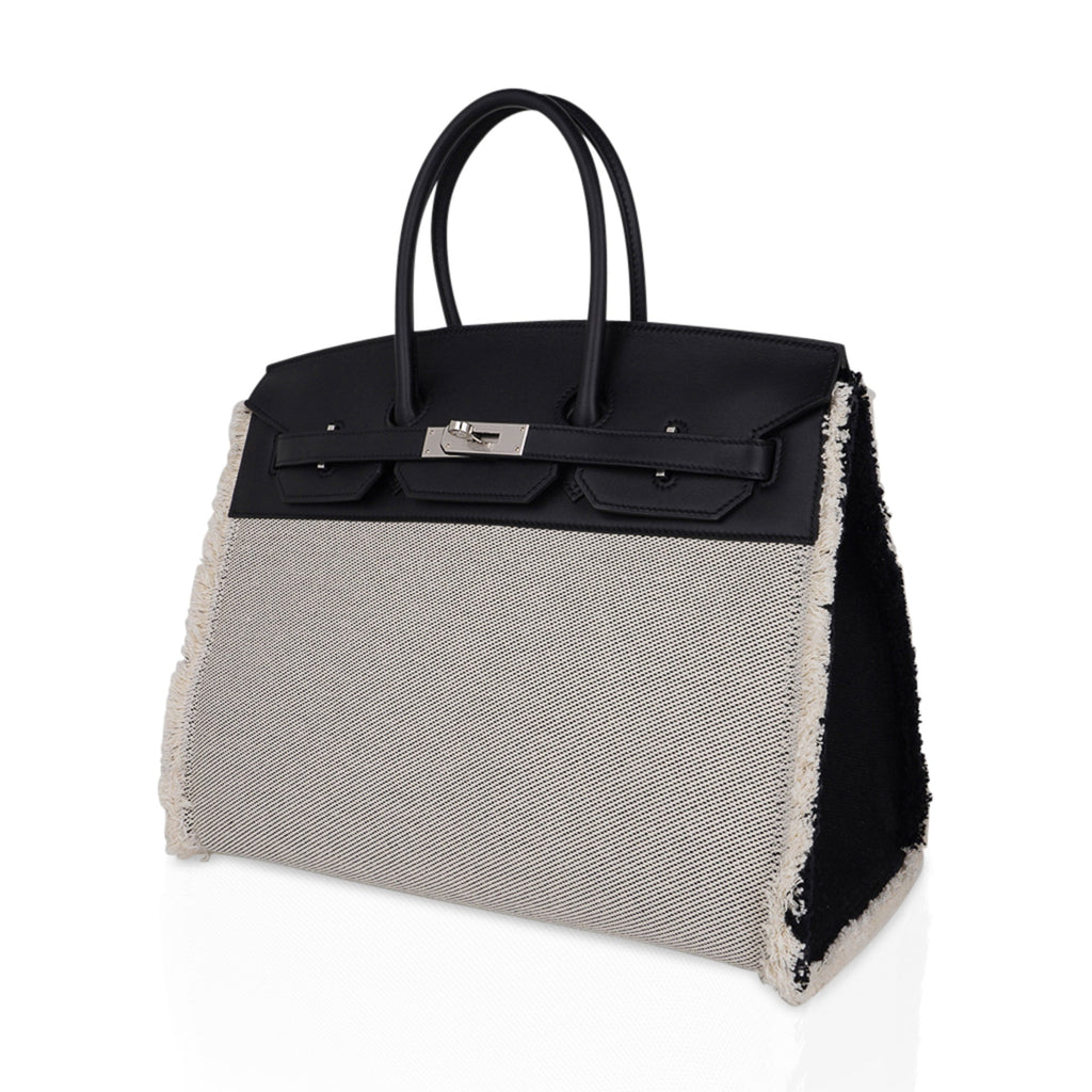 Hermes Birkin Fray Fray 35 Bag Black Swift Leather / Toile Limited Edition