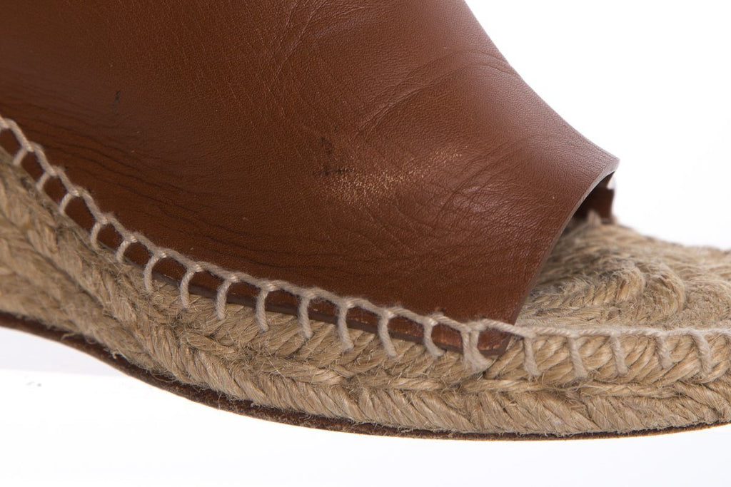 CÃƒÆ’Ã‚Â©line Brown Leather Espadrilles Wedges SZ 38