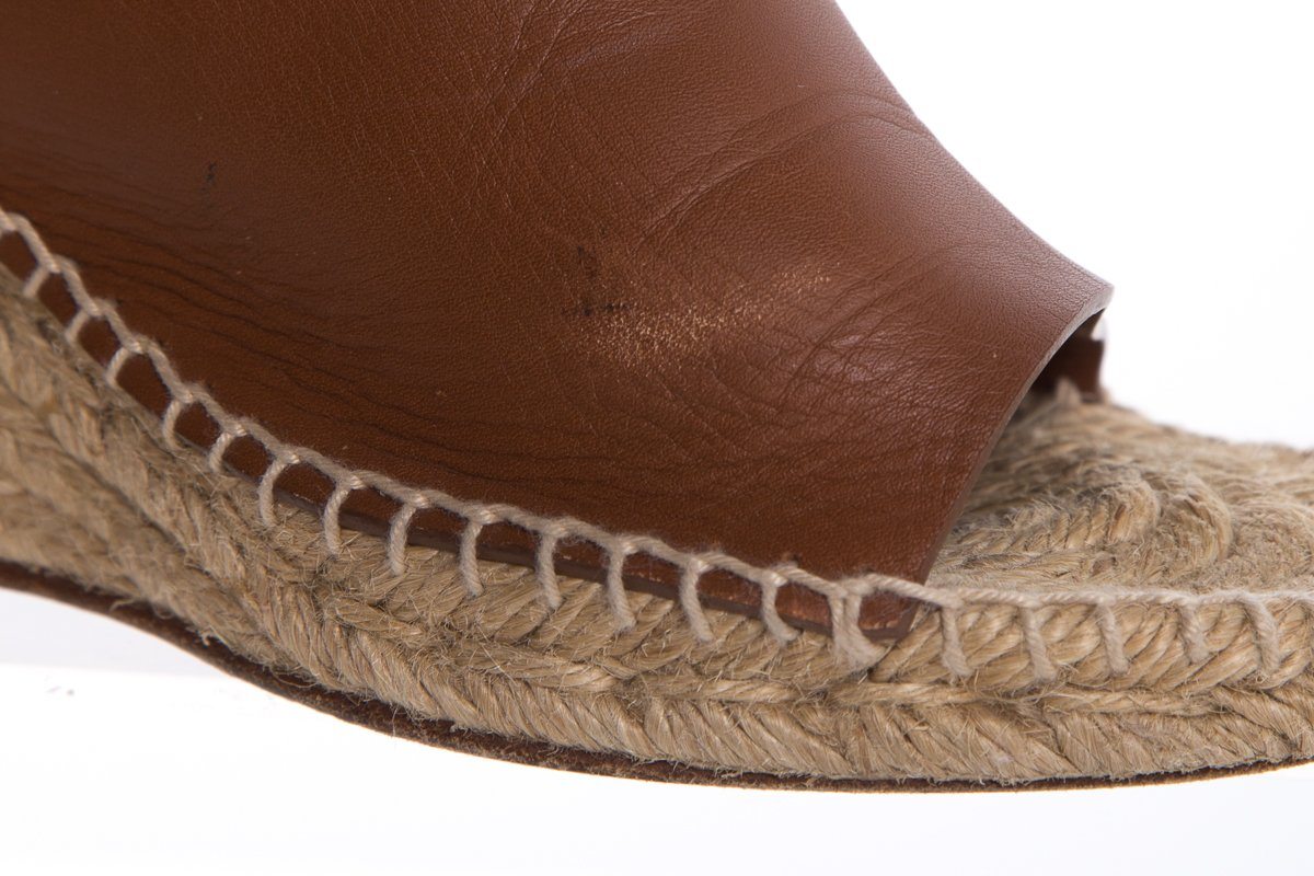 CÃƒÆ’Ã‚Â©line Brown Leather Espadrilles Wedges SZ 38
