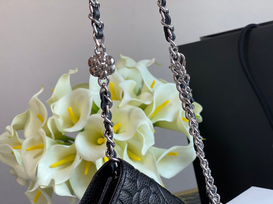 CHLWoc Camellia Black Bag For Women 12cm/4.5in