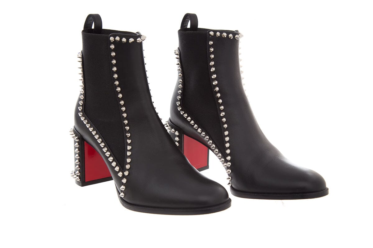 Christian Louboutin Black Outline Spike Leather Booties SZ 37