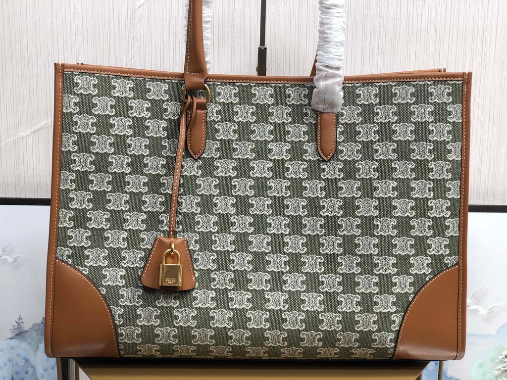 GLAMI Horizontal Cabas In Textile With Triomphe Embroidery Khaki For Women 17in/43cm 197002CS8.15KH