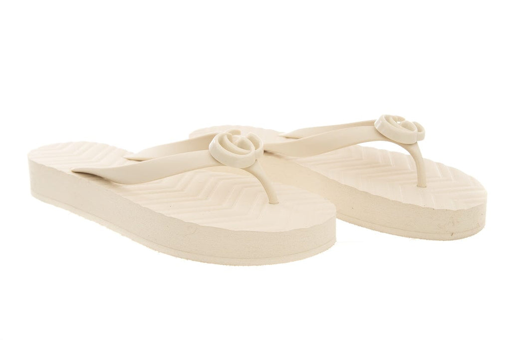 Gucci Ivory Rubber Logo Flip Flop Sandals SZ 40