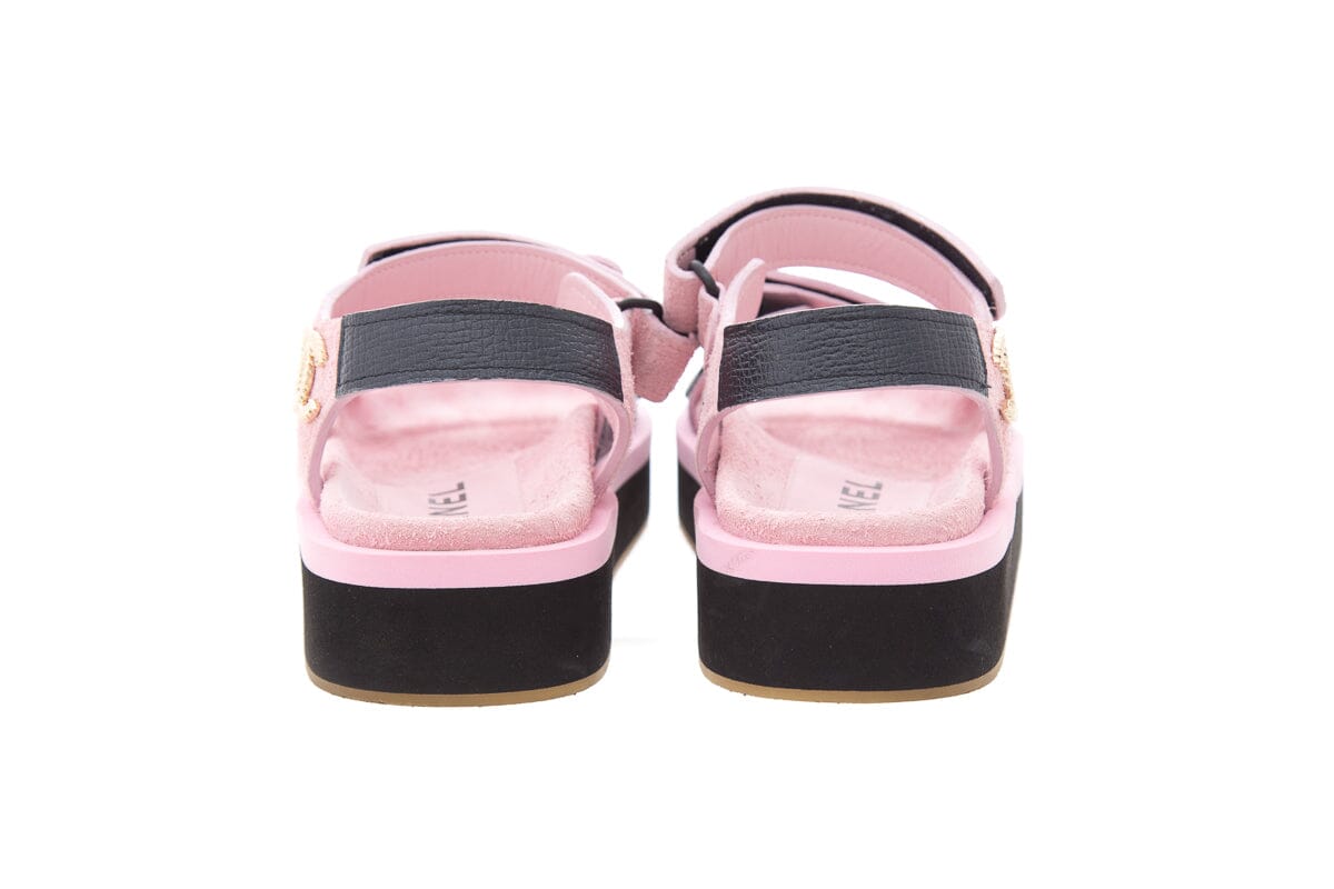 Chanel Pink Suede Calfskin Velcro Sandals SZ 37