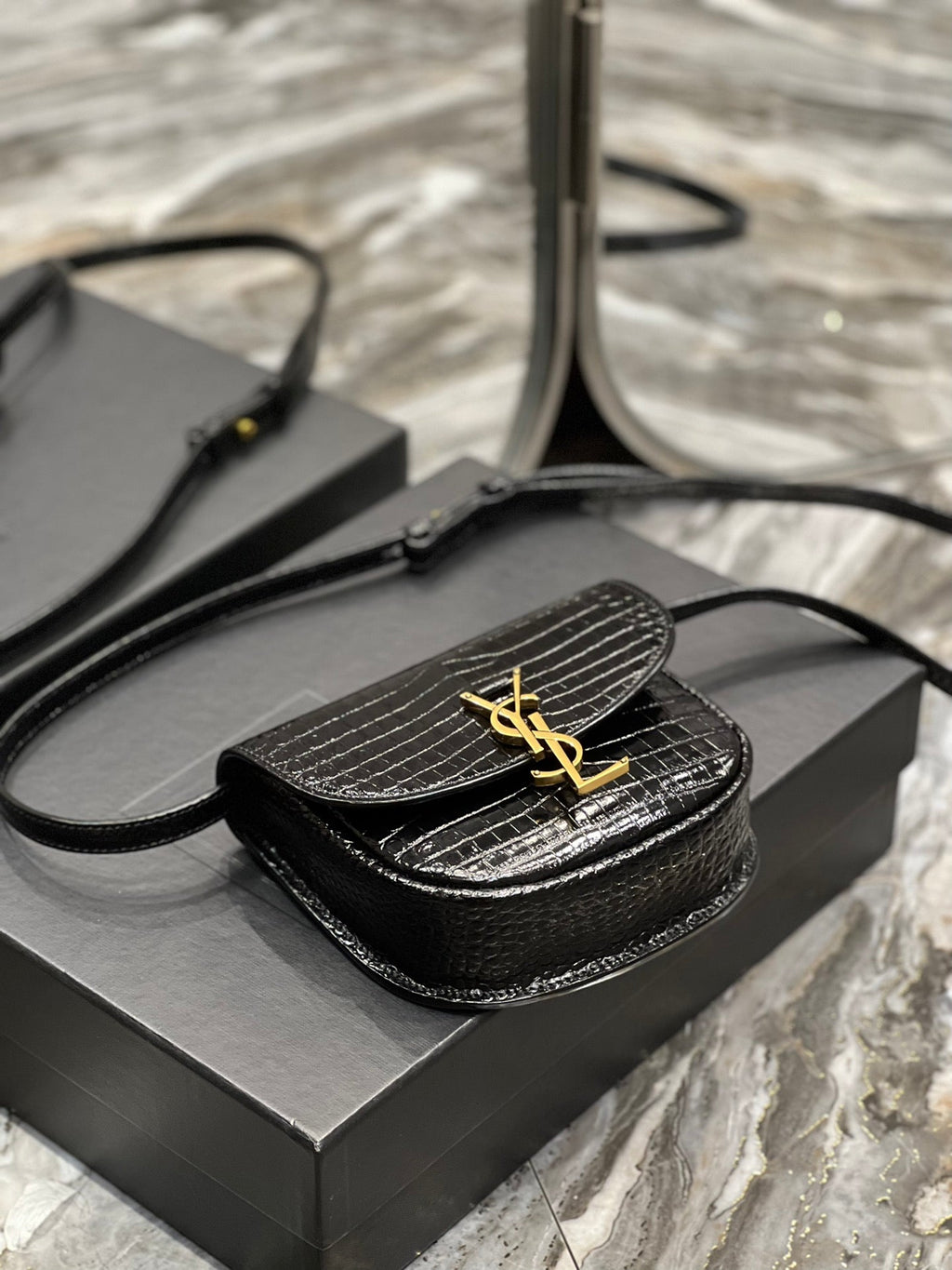 YSSL Kaia Small Satchel Black For Women, Women’s Bags 7in/18cm YSL‎ 619740DND0W1000