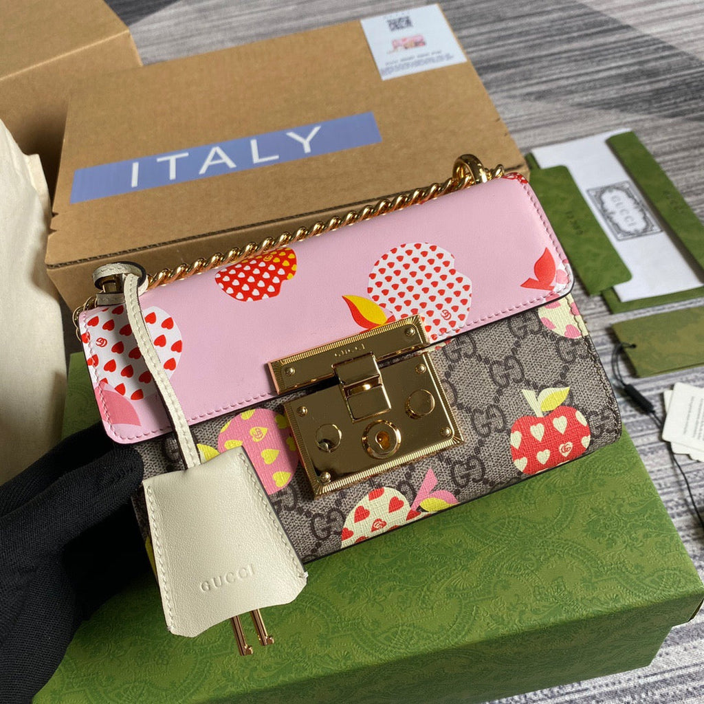 gg Padlock Small gg Strawberry Shoulder Bag Beige For Women, Women’s Bags 7.9in/20cm gg
