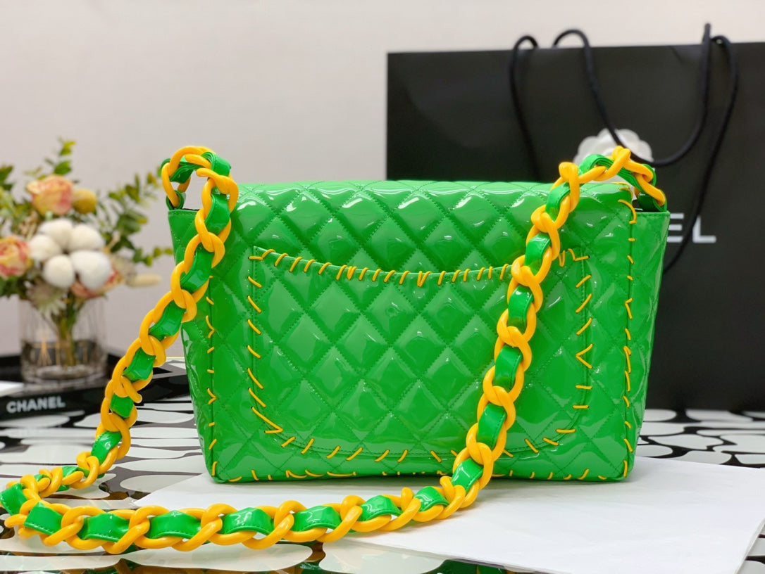CHLVinyl Classic Green and Yellow Shoulder bag For Women 29cm/11.5in
