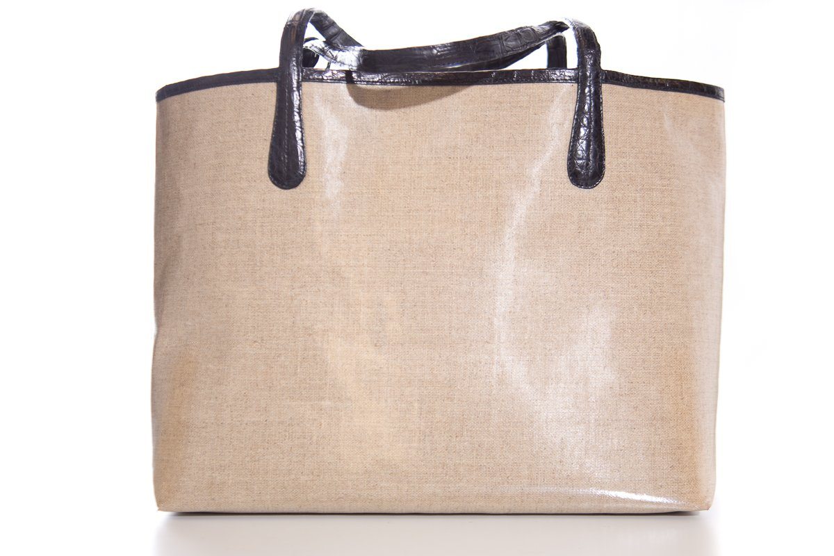 Nancy Gonzalez Crocodile-Accented Coated Canvas Tote