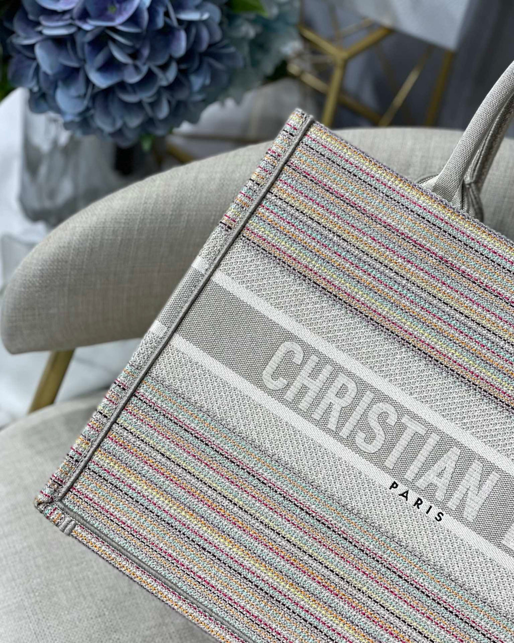 GLAMI Large Book Tote Bag Canvas Stripes Embroidery For Women 42cm/16.5in CD