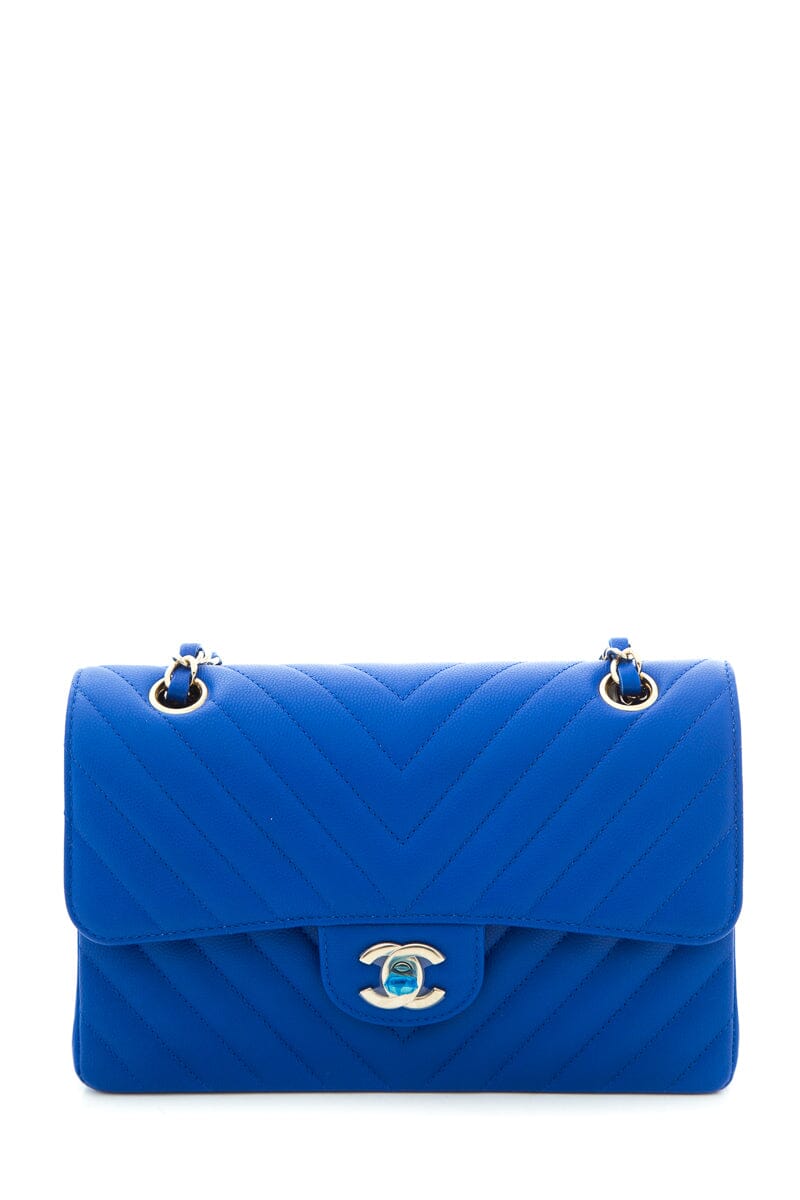 Chanel Electric Blue Matte Caviar Chevron Small Flap CGHW Handbag