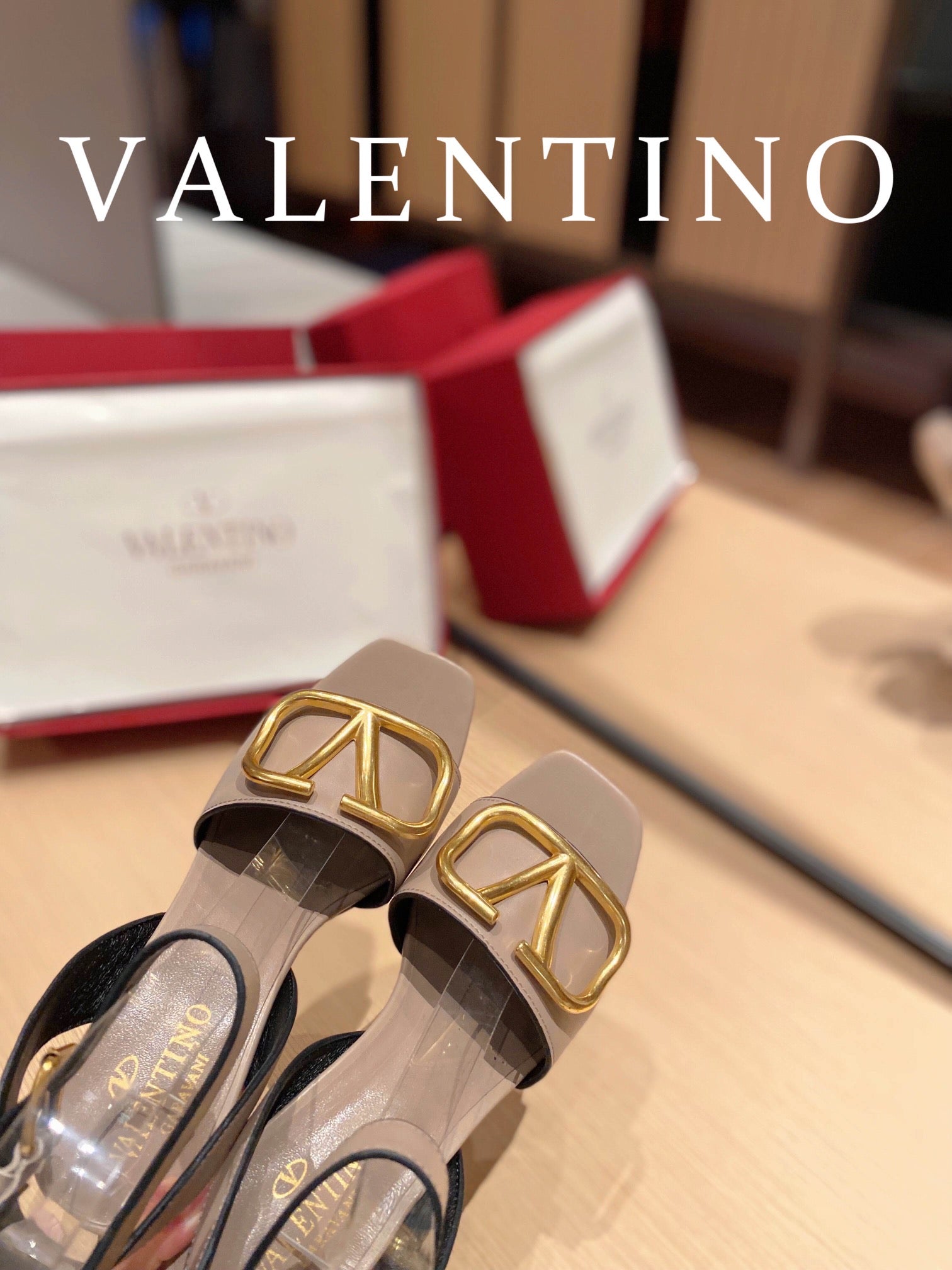 Valentino Garavani Strap Heeled Sandals With V Logo Signature EmbellisGLAMIent Beige For Women