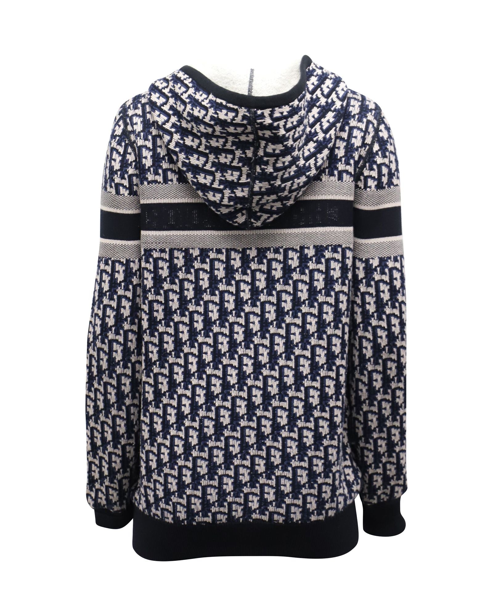 Dior Oblique Motif Hooded Cardigan in Blue Cotton