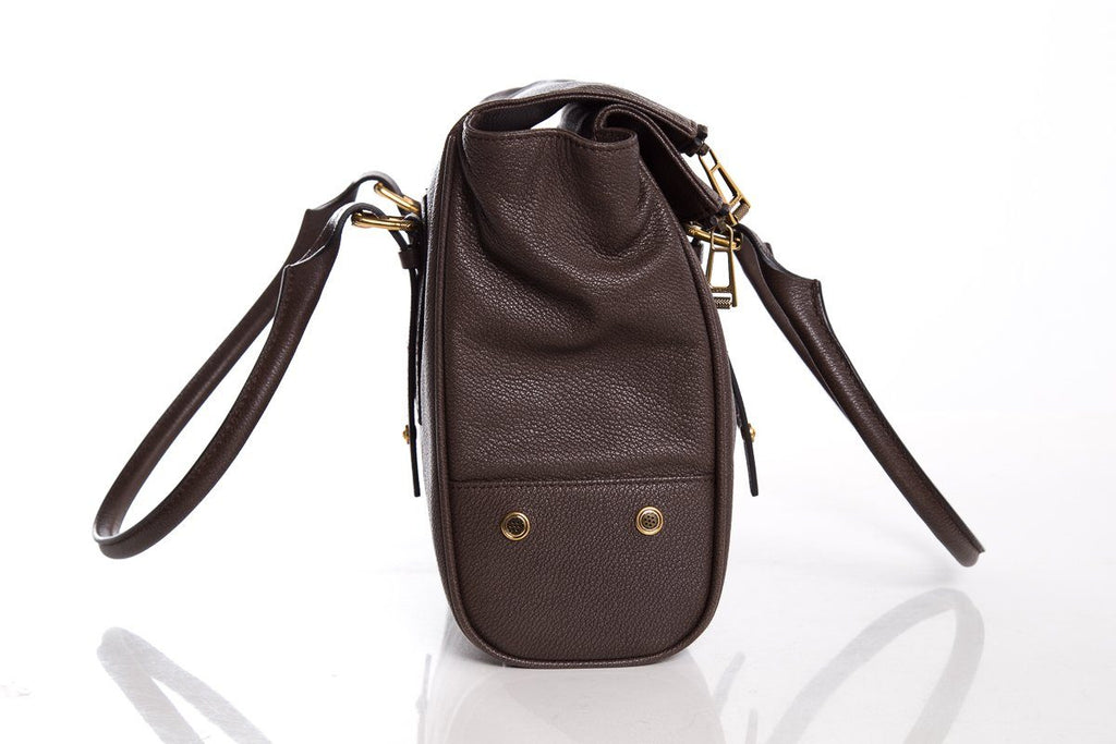 Belstaff Brown Grained Leather Dual Fold Zipper Top Handle Bag