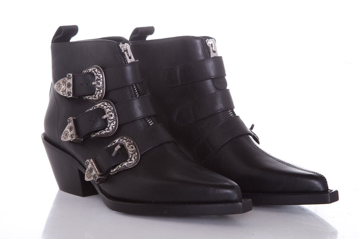 R13 Black Leather Gun Metal Buckle Boots SZ 35