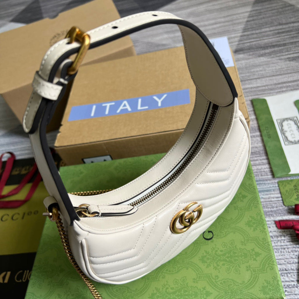 gg Marmont Half Moon Shaped Mini Bag White For Women, Women’s Bags 8.5in/22cm gg ‎699514 DTDHT 9022