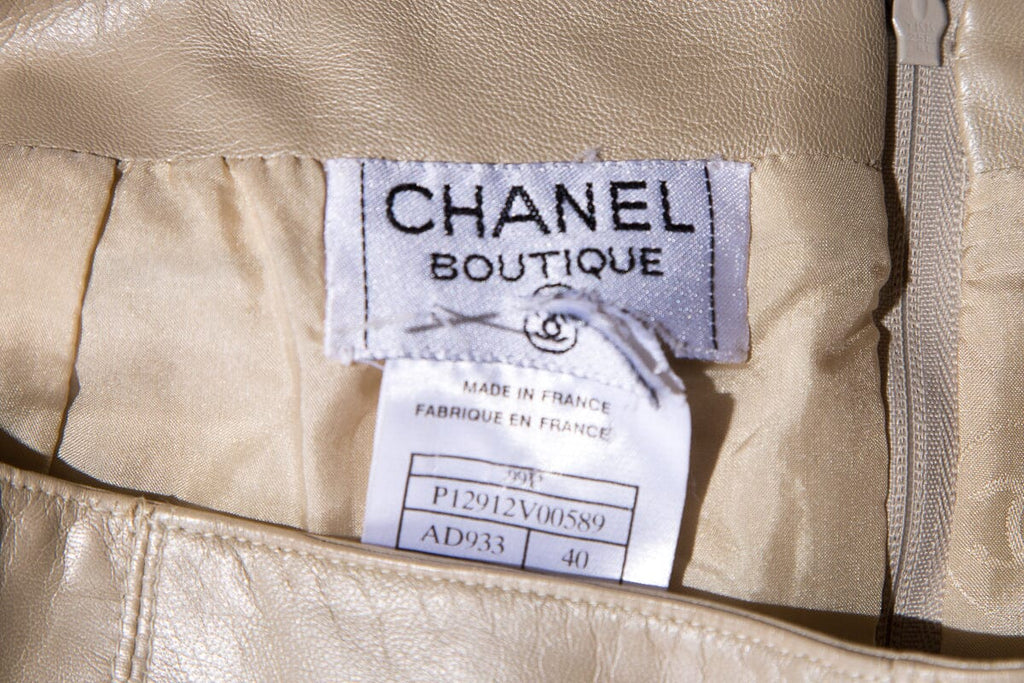 Chanel Vintage Gold Lambskin Leather Skirt SZ 40