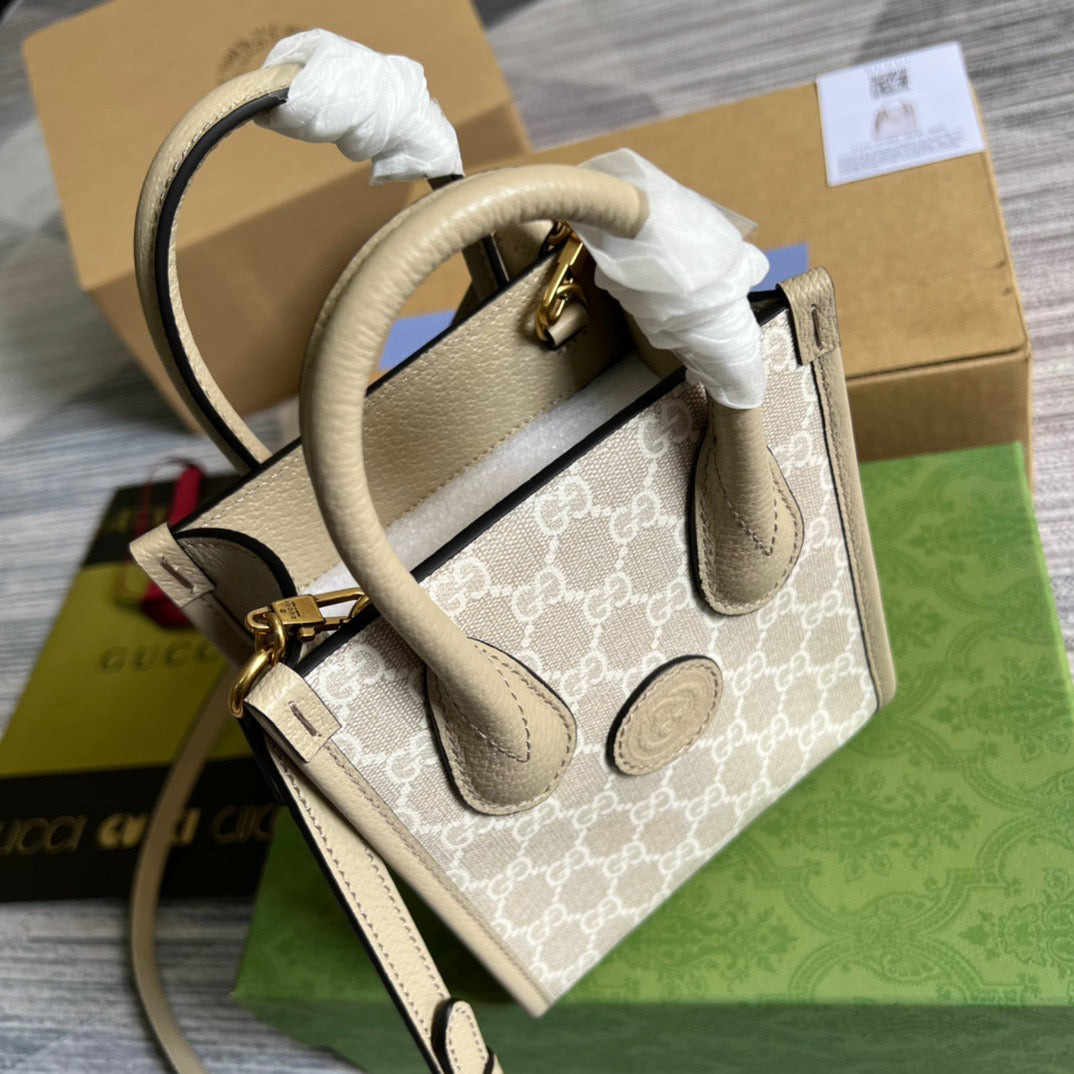 gg Mini Tote Bag With Interlocking G Beige For Women, Women’s Bags 7.8in/20cm gg ‎671623 UULBT 9683