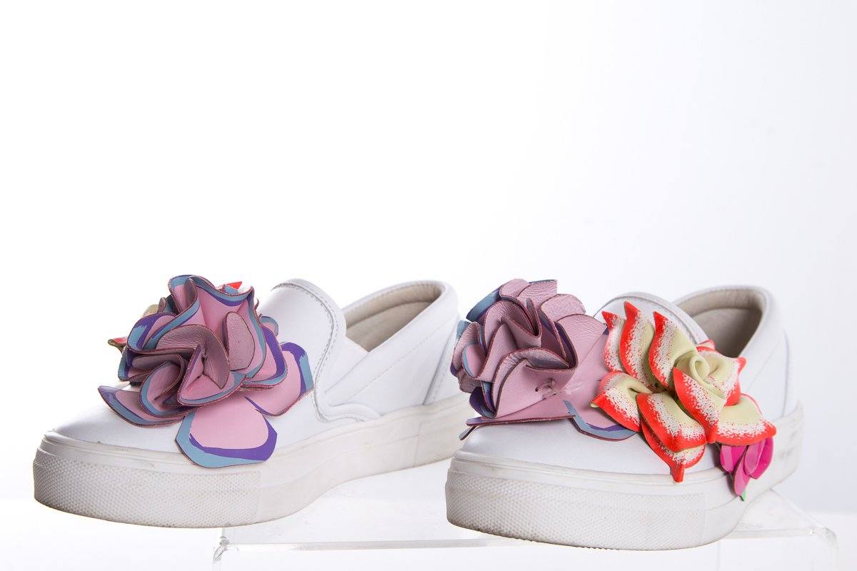 Sophia Webster White Leather Slip-On Floral Accent Sneakers SZ 35