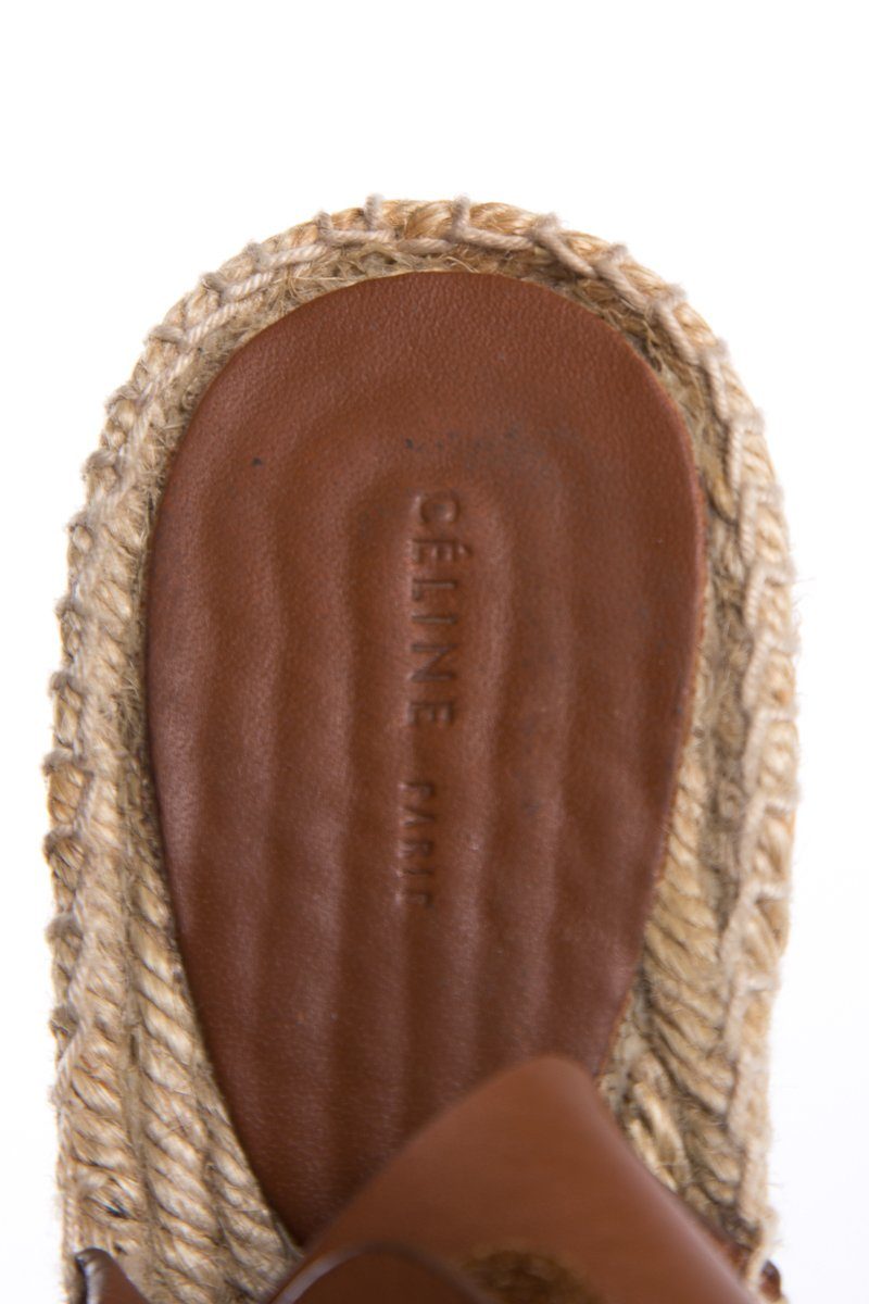 CÃƒÆ’Ã‚Â©line Brown Leather Espadrilles Wedges SZ 38