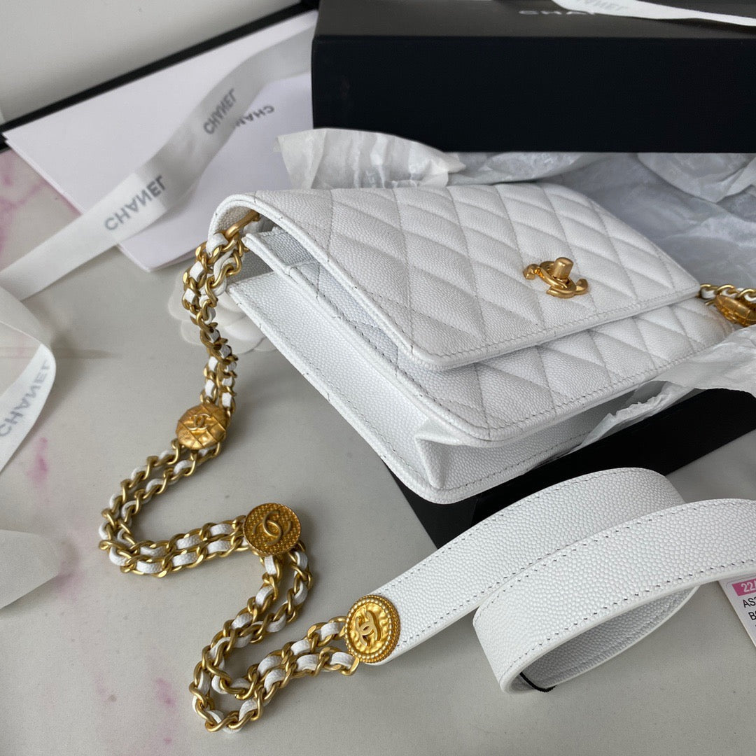 CHLSmall Flap Bag Gold Hardware White For Women, Women’s Handbags, Shoulder Bags 7.5in/19cm AP2840
