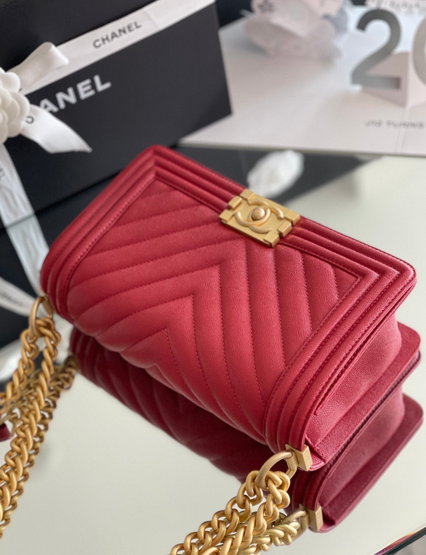 CHLMedium Boy Handbag Red For Women 9.8in/25cm A67086