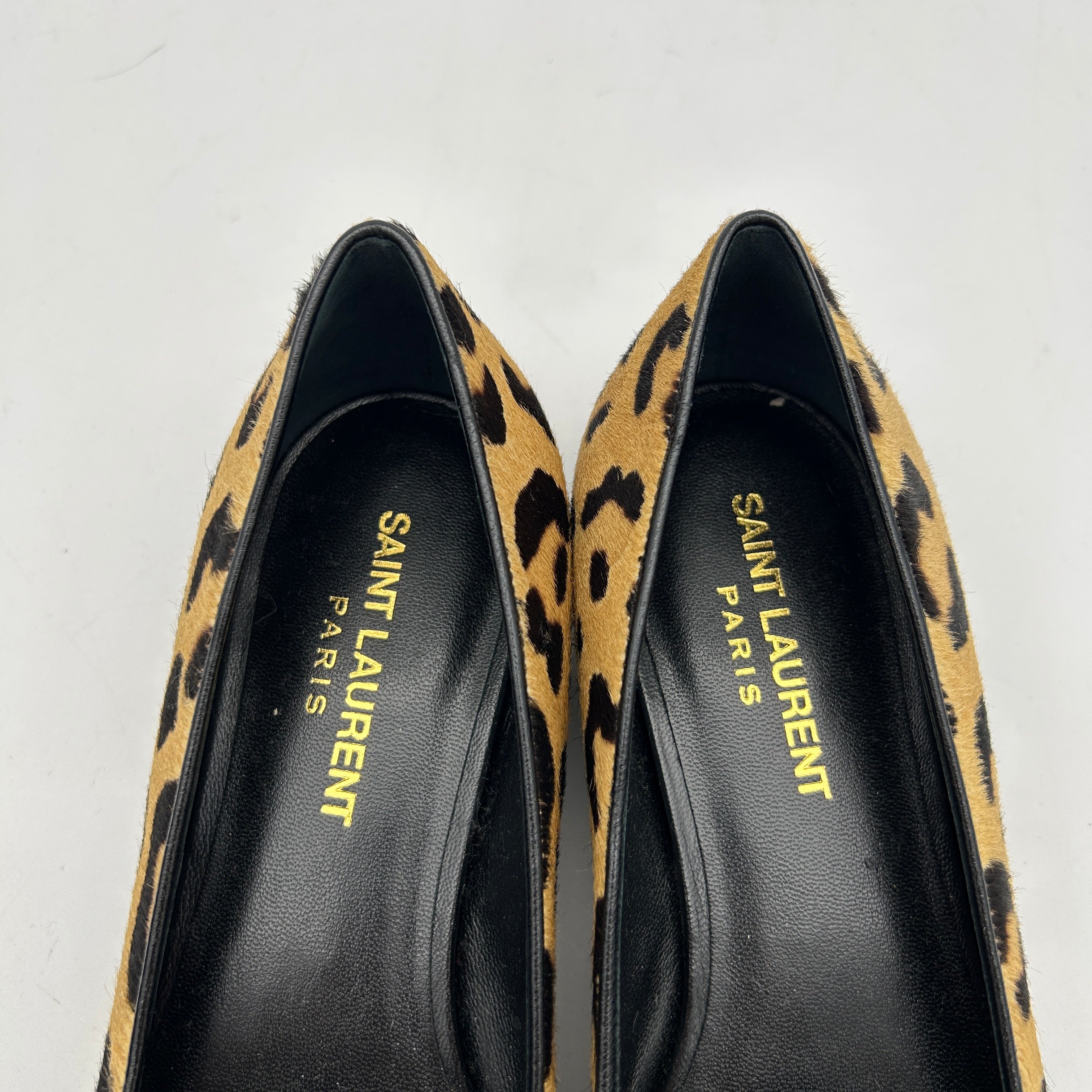 Saint Laurent Paris Brown Leopard Print Calf Hair Tribtoo Platform Pumps US Women`s Size 4 24080809