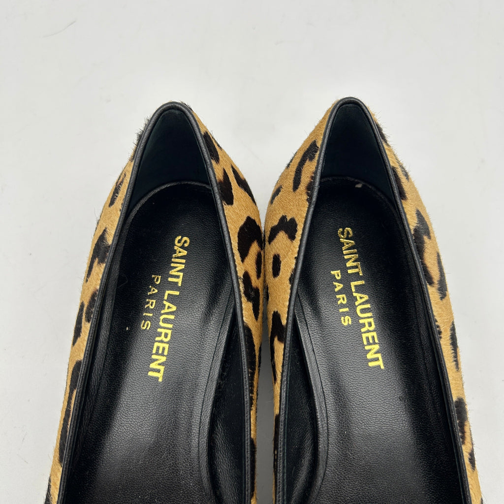 Saint Laurent Paris Brown Leopard Print Calf Hair Tribtoo Platform Pumps US Women`s Size 4 24080809