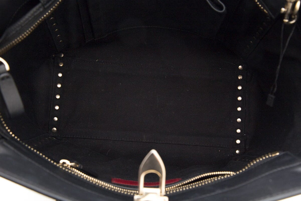 Valentino Black Leather Rockstud Tote Handbag