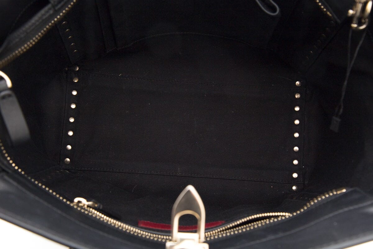 Valentino Black Leather Rockstud Tote Handbag