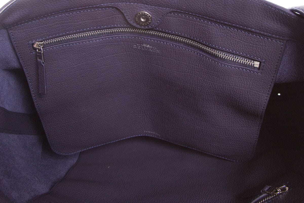Delvaux Navy Grained Leather Pin Cabas Shoulder Strap Tote