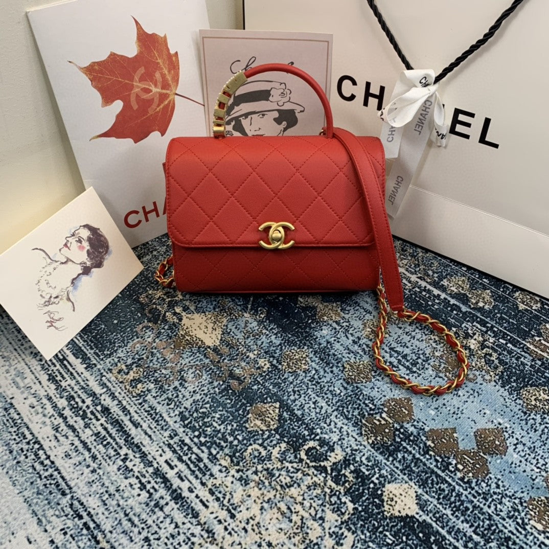 CHLSmall GlamIap Bag With Top Handle Gold Hardware Red For Women Handbags, Shoulder Bags 7.9in/20cm AS2059