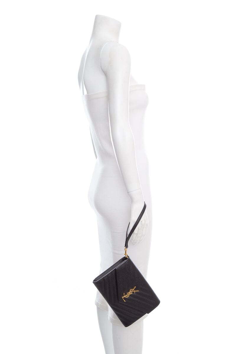 Saint Laurent Black Grain De Poudre Envelope Clutch