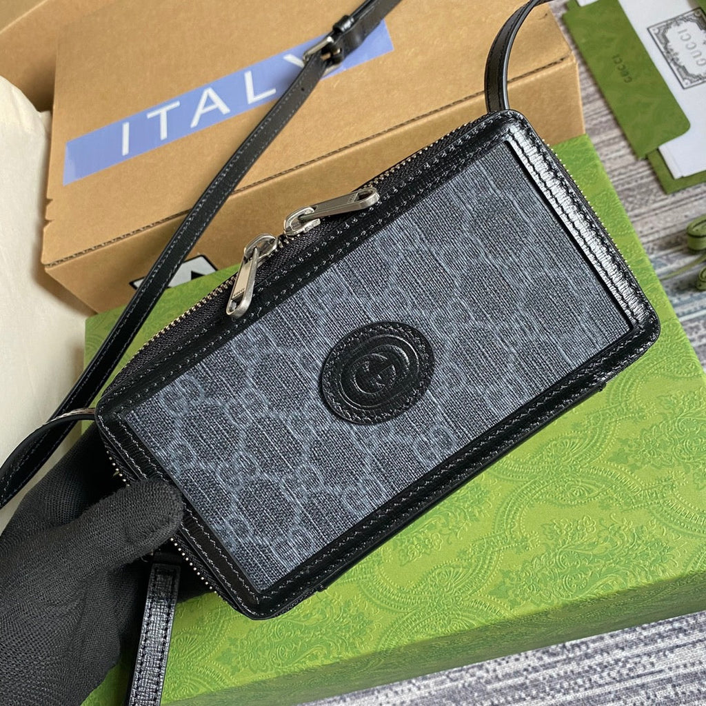gg Mini Bag With Interlocking G Black gg Supreme Canvas For Women 9in/23cm gg
