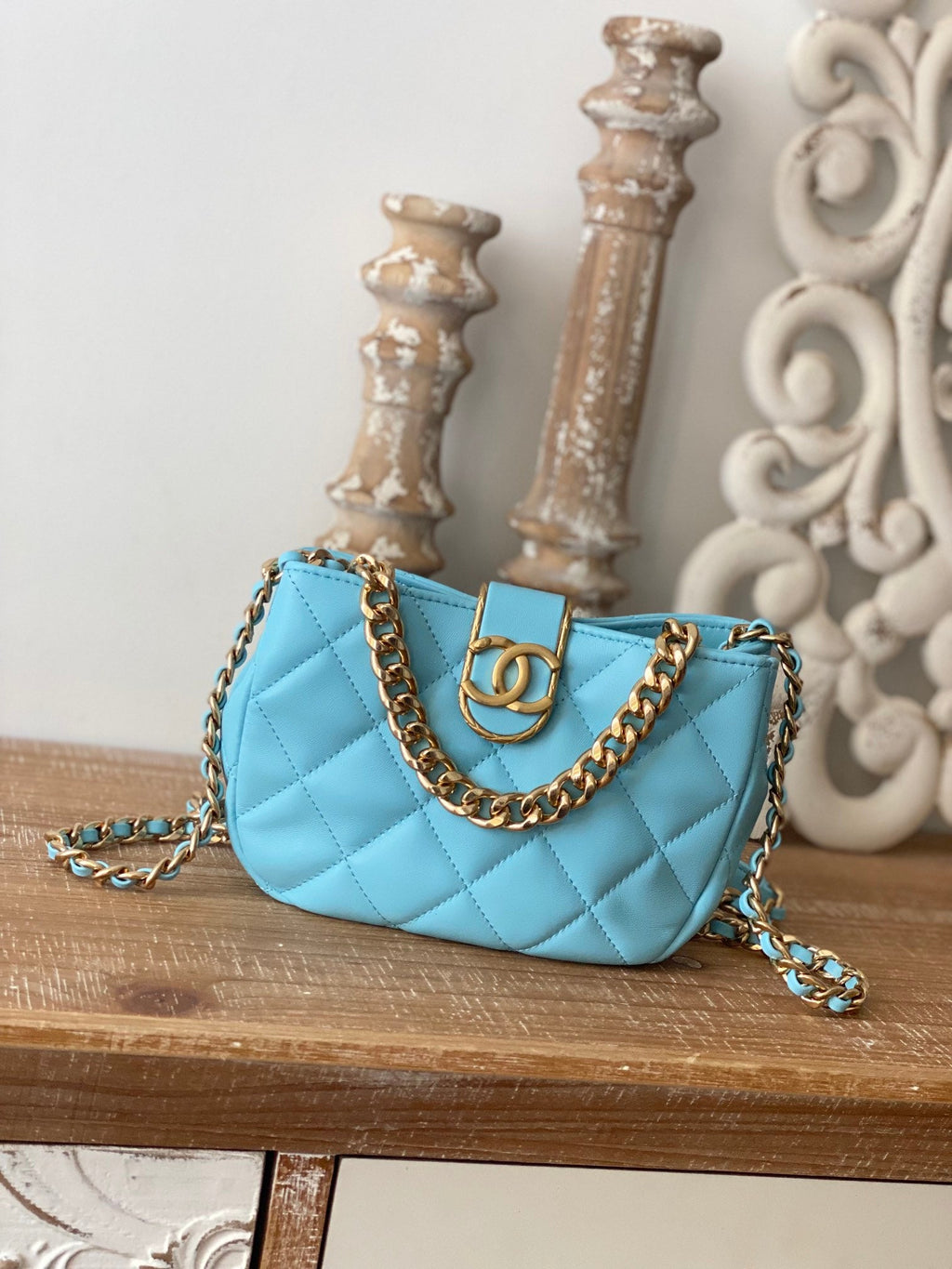 CHLSmall Hobo Bag Gold Hardware Blue For Women Handbags, Shoulder Bags 7.5in/19cm