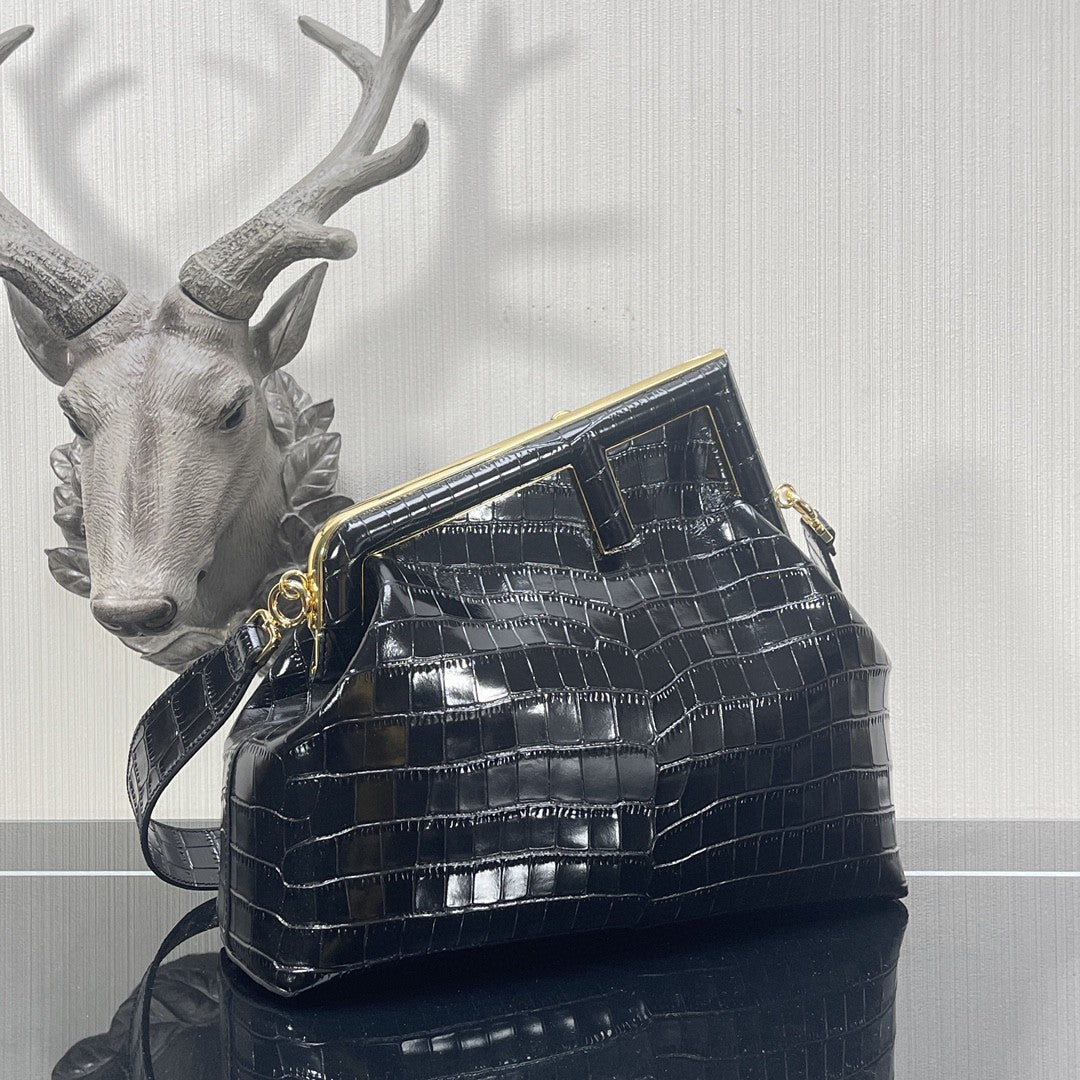 FI First MeGLAMIum Black CrocoGLAMIle Bag For Woman 32.5cm/13in