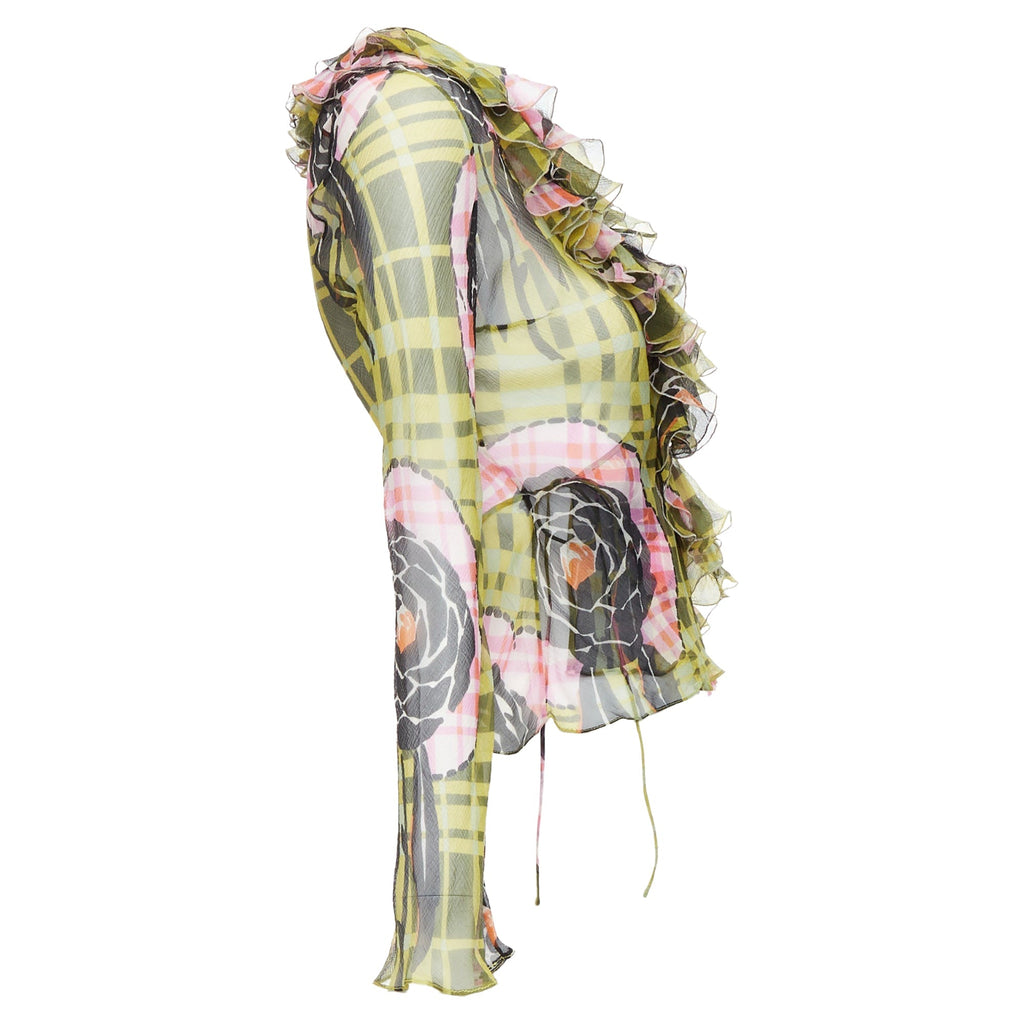 Christian Dior Galliano Vintage Silk Ruffle Wrap Blouse