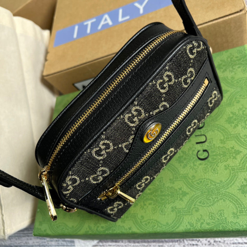 gg Ophidia Mini gg Bag Black And Ivory gg Denim Jacquard For Women  7in/17.5cm gg 517350 UN3BG 1274