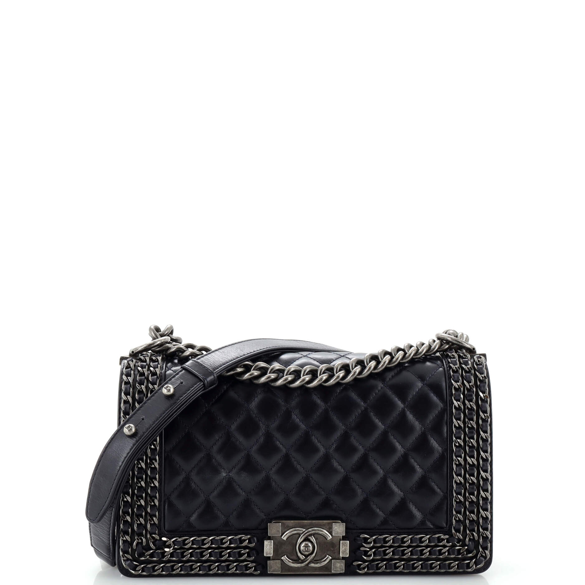CHANEL Chained Boy Flap Bag Quilted Glazed Calfskin Old Medium