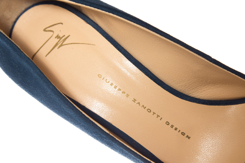 Guiseppe Zanotti Dark Blue Suede Peep Toe Platforms SZ 40
